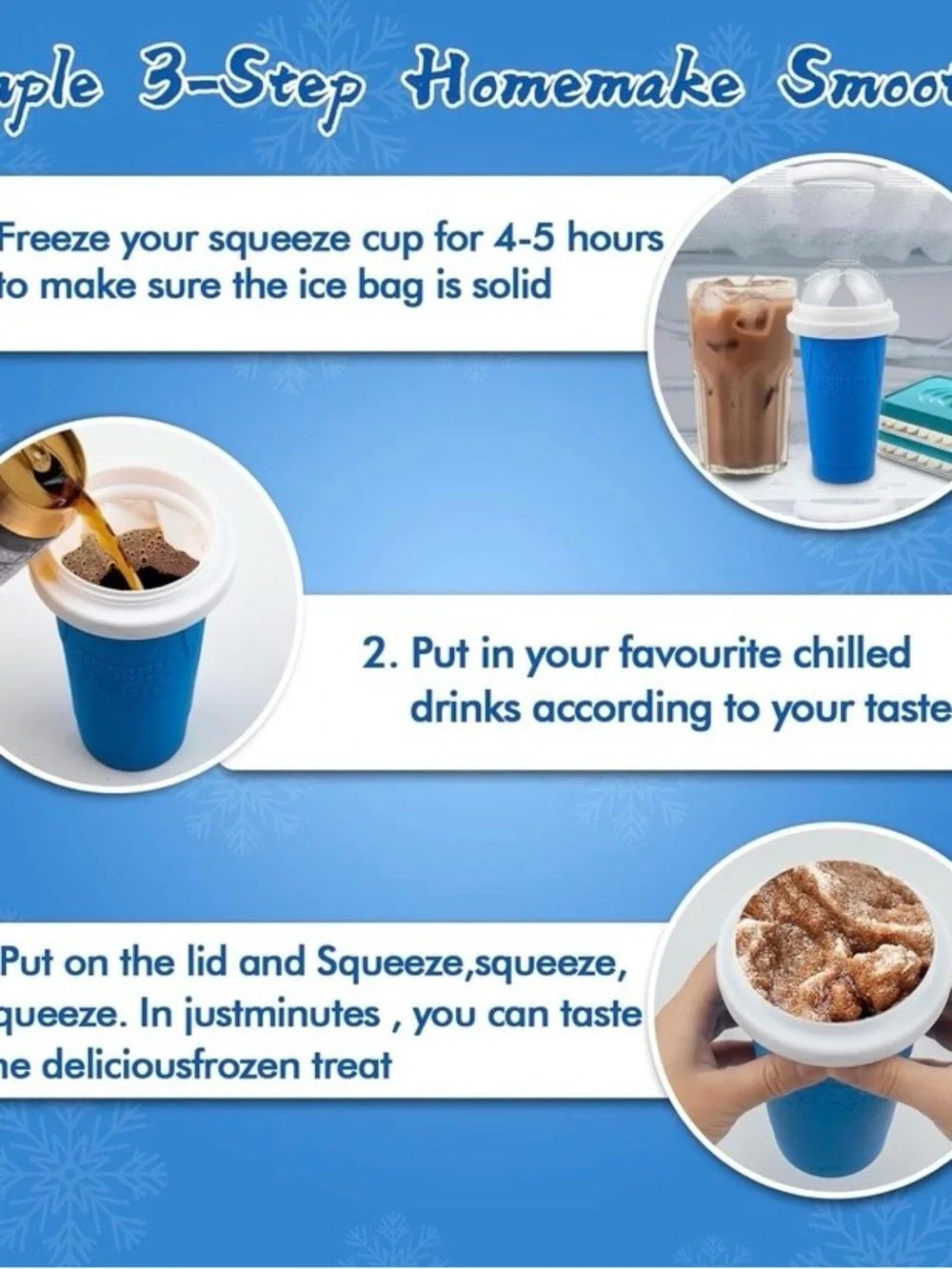NEW 3-Pack Slushie Maker Cups – Quick-Freeze Squeeze Cups with Lids & Straws - Picture 5 of 9